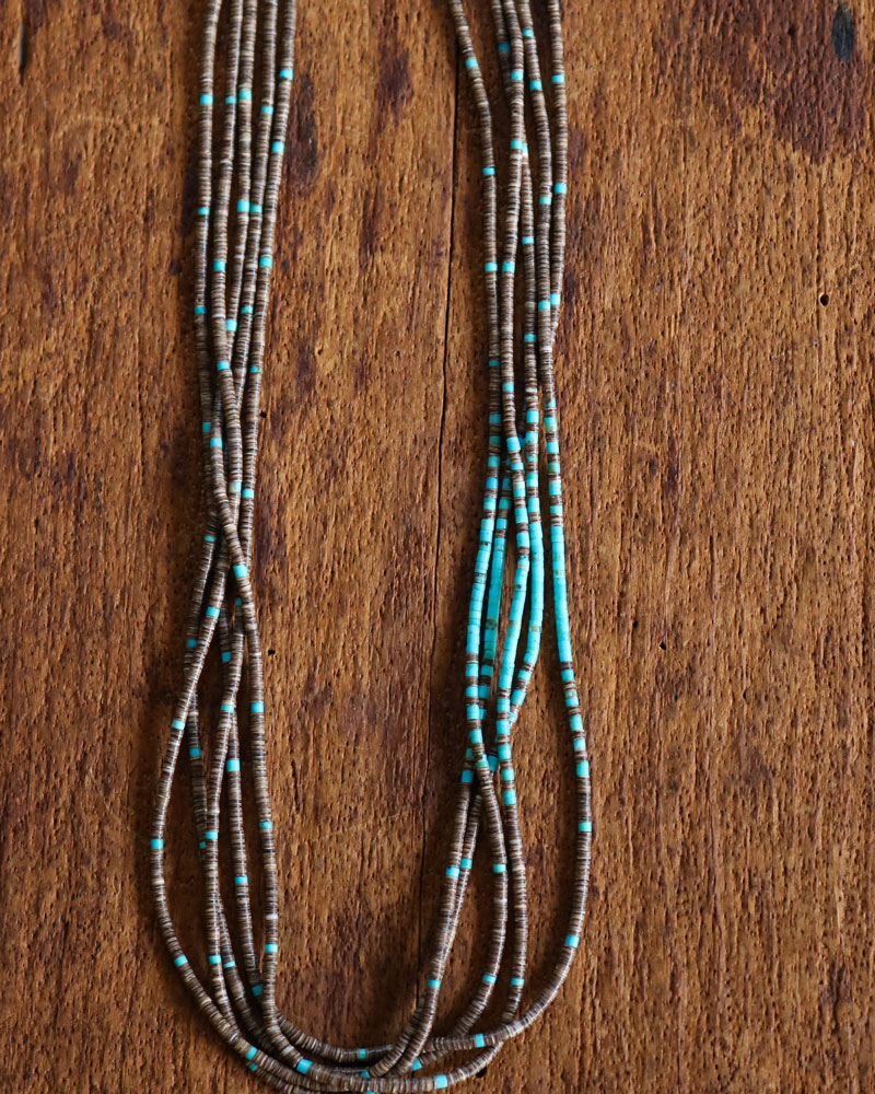 c.1900s Native American Multi-Strand Brown Heishi & Turquoise