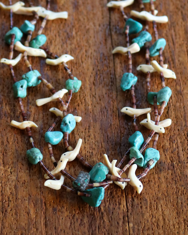 c.1950s-1970s Multi-Strand Turquoise & Bone Beaded Necklace｜1950