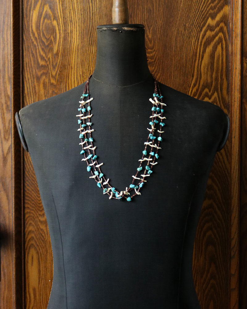 c.1950s-1970s Multi-Strand Turquoise & Bone Beaded Necklace｜1950