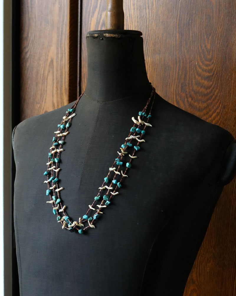c.1950s-1970s Multi-Strand Turquoise & Bone Beaded Necklace｜1950