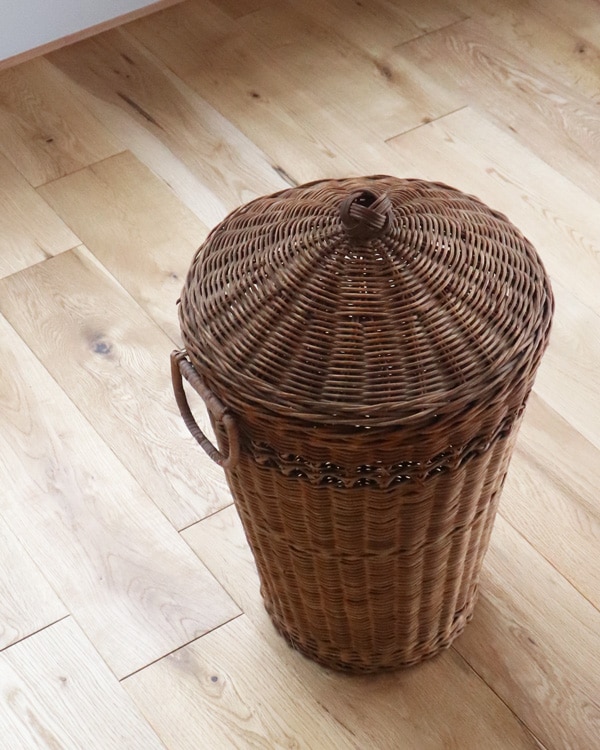 ヴィンテージ かご Rattan Round Basket with Lid｜ラタン 蓋付きラウンドバスケット