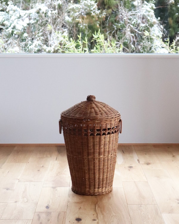 ラタン ラウンドバスケット タイ製 ラタンラウンドバスケットLサイズ 持ち手付 かご 収納