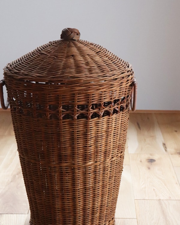 ヴィンテージ かご Rattan Round Basket with Lid｜ラタン 蓋付きラウンドバスケット