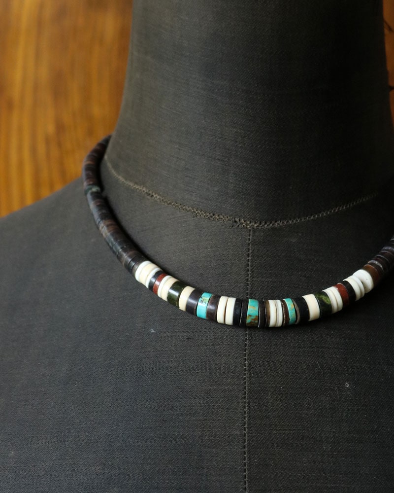 c.1950s Native American Dark Heshi Beads Necklace with Turquoise