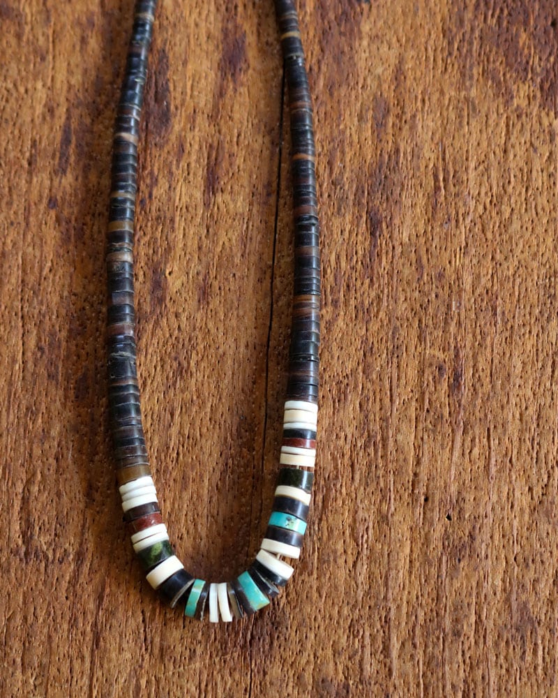 c.1950s Native American Dark Heshi Beads Necklace with Turquoise