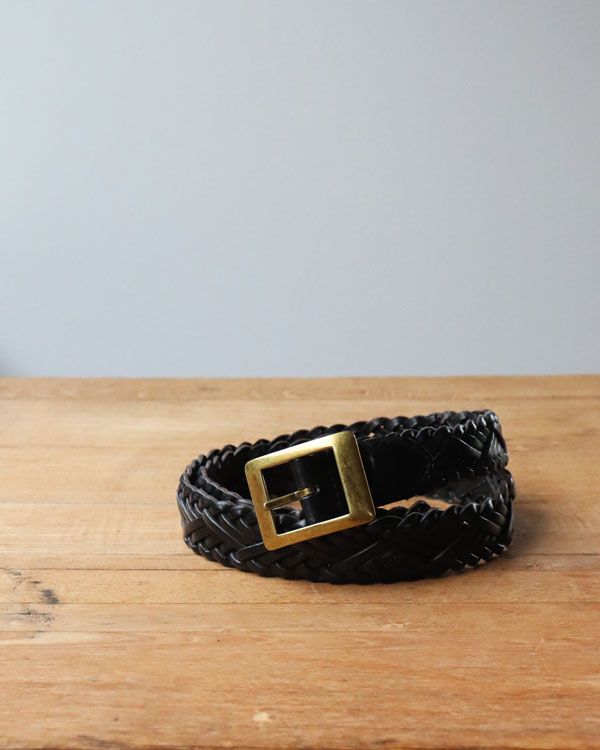 Vintage 90s Black  Leather Braid Belt (S-M)