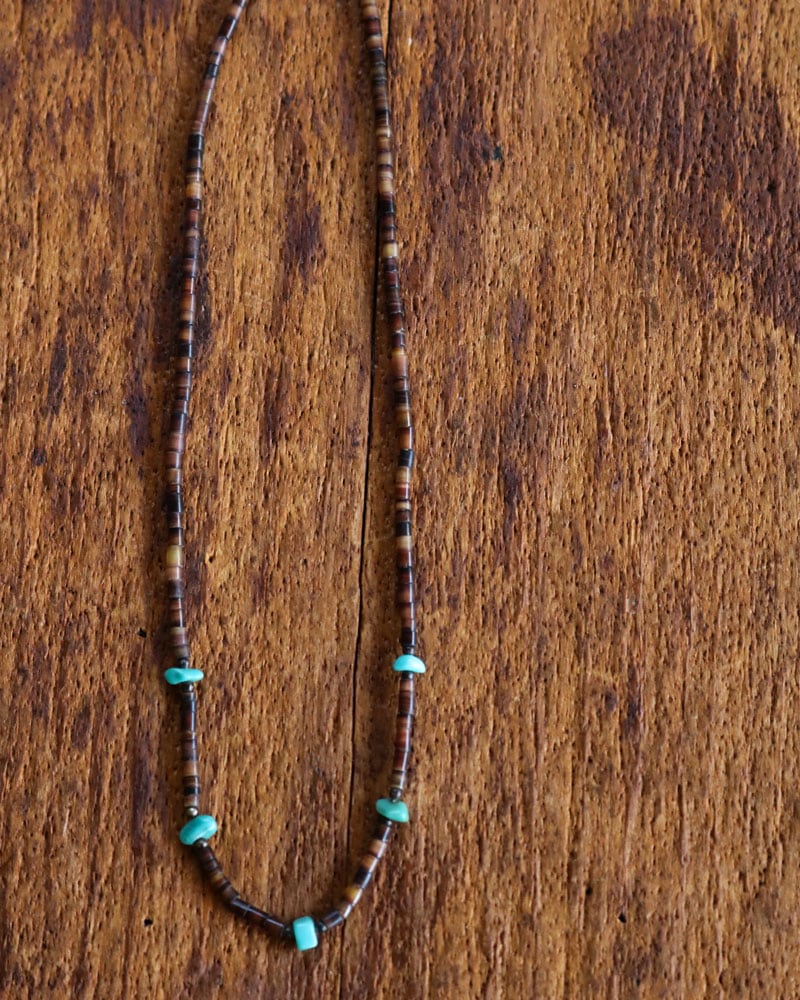 c.1970s Brown Shell Heishi Beads Necklace with Turquoise｜1970年代