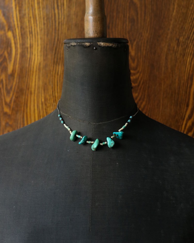 c.1960s Turquoise Nugget Chip & Mixed Beads Necklace｜1960年代頃