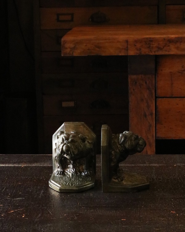 アンティーク ブルドッグ ブックエンド アメリカ Bulldog Bookend pair｜ブルドッグ ブックエンド ペア