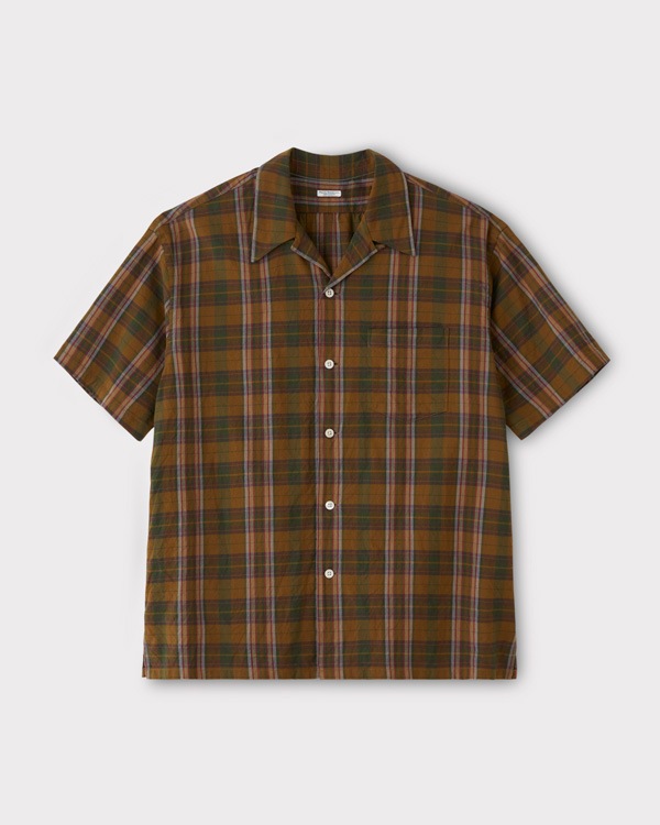 PHIGVEL �ե����٥��MADRAS BACK GATHERING SS SHIRT  �ޥɥ饹�Хå����㥶��󥰥��硼�ȥ��꡼�֥���ġ�BROWN��GREEN��
