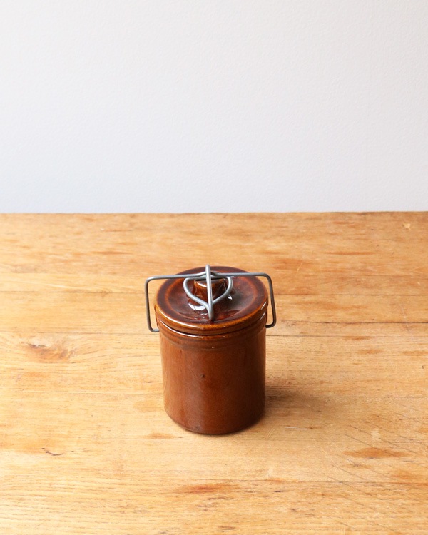 Mid-Century Brown Glazed Cheese Crock�åߥåɥ������꡼�� �֥饦���إ����������å�