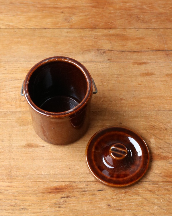 Mid-Century Brown Glazed Cheese Crock�åߥåɥ������꡼�� �֥饦���إ����������å�
