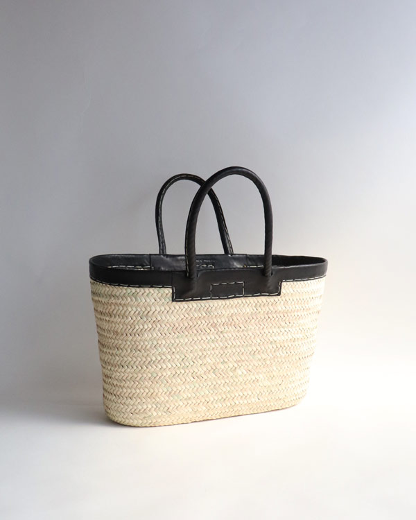 WARANGWAYAN ワランワヤン｜革縁革手マルシェバスケット 深型 ブラック