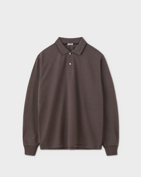 PHIGVEL �ե����٥��RASCHEL BORDER LONG SLEEVE POLO ��å���ܡ��������󥰥��꡼�֥ݥ���S.BROWNxIVORY��