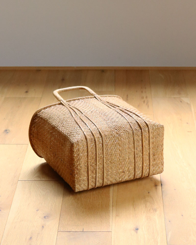 折りたたみ式 竹製バスケット　Traditional Bamboo Basket c.1960s Japanese Bamboo Shopping Basket｜1960年代頃 日本製 竹編み