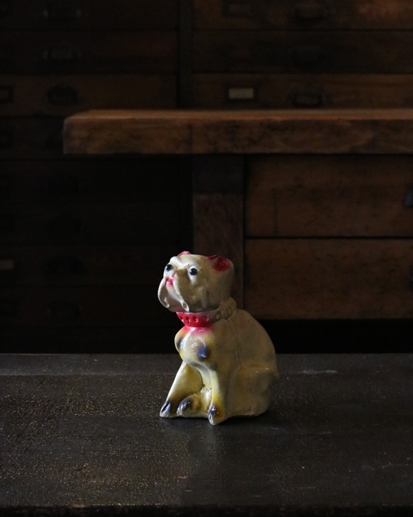 50s Vintage Chalkware French Bulldog 置物