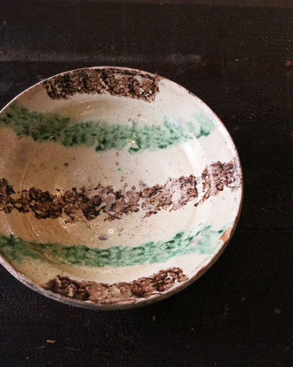 アフガン、カブール製 飾り深鉢 緑、黄土色、青の三色 Afgan Old Bowl I｜アフガン 古鉢 I