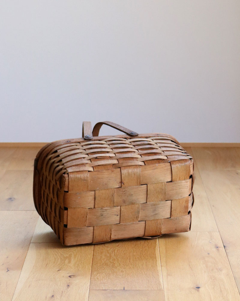 c.1950s Splint Woven Small Picnic Basket｜1950年代頃 木編み