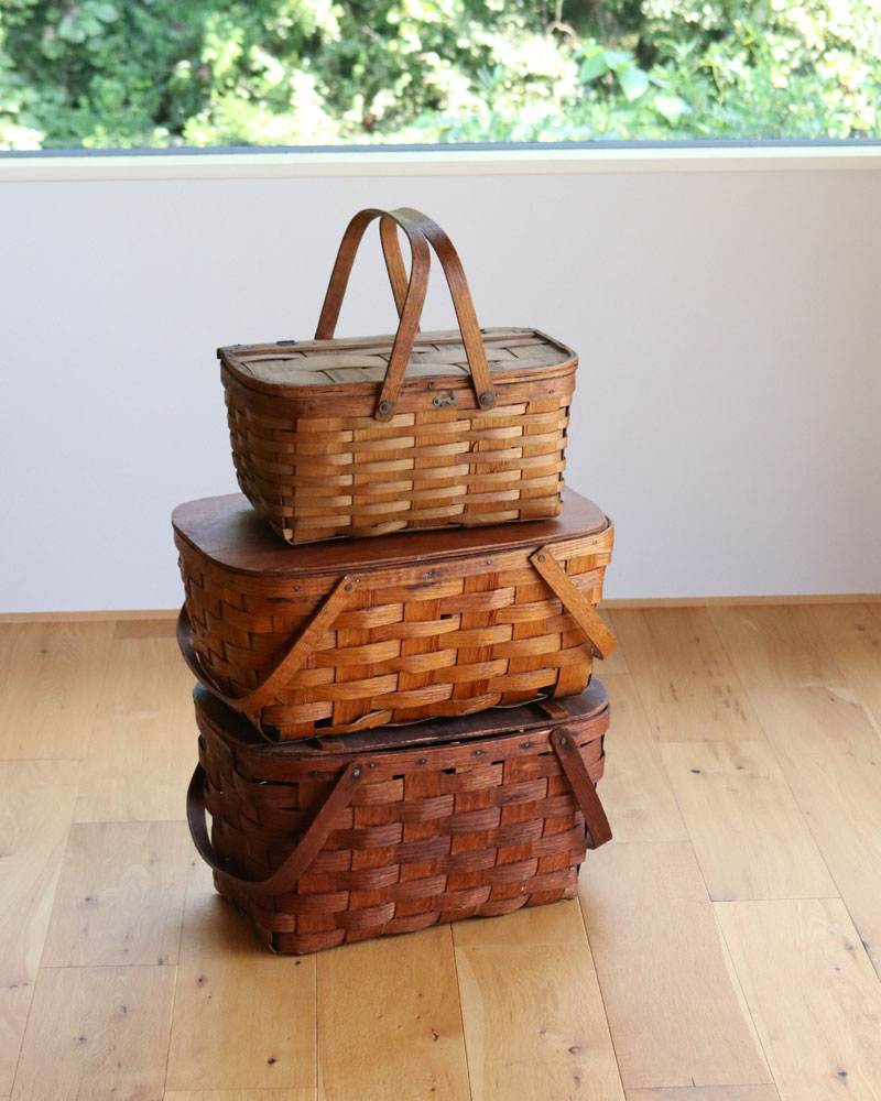 c.1950s Splint Woven Small Picnic Basket｜1950年代頃 木編み
