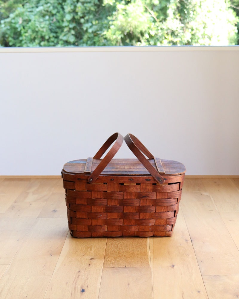 Working Splints c.1950s Splint Woven Picnic Basket A|1950年代頃 木編みピクニックバスケット A