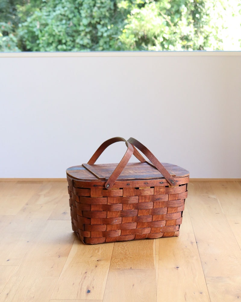 Working Splints c.1950s Splint Woven Picnic Basket A|1950年代頃 木編みピクニックバスケット A