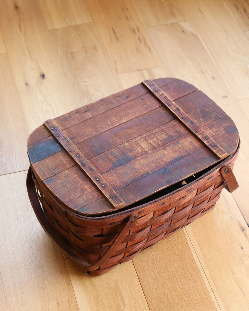 Working Splints c.1950s Splint Woven Picnic Basket A|1950年代頃 木編みピクニックバスケット A