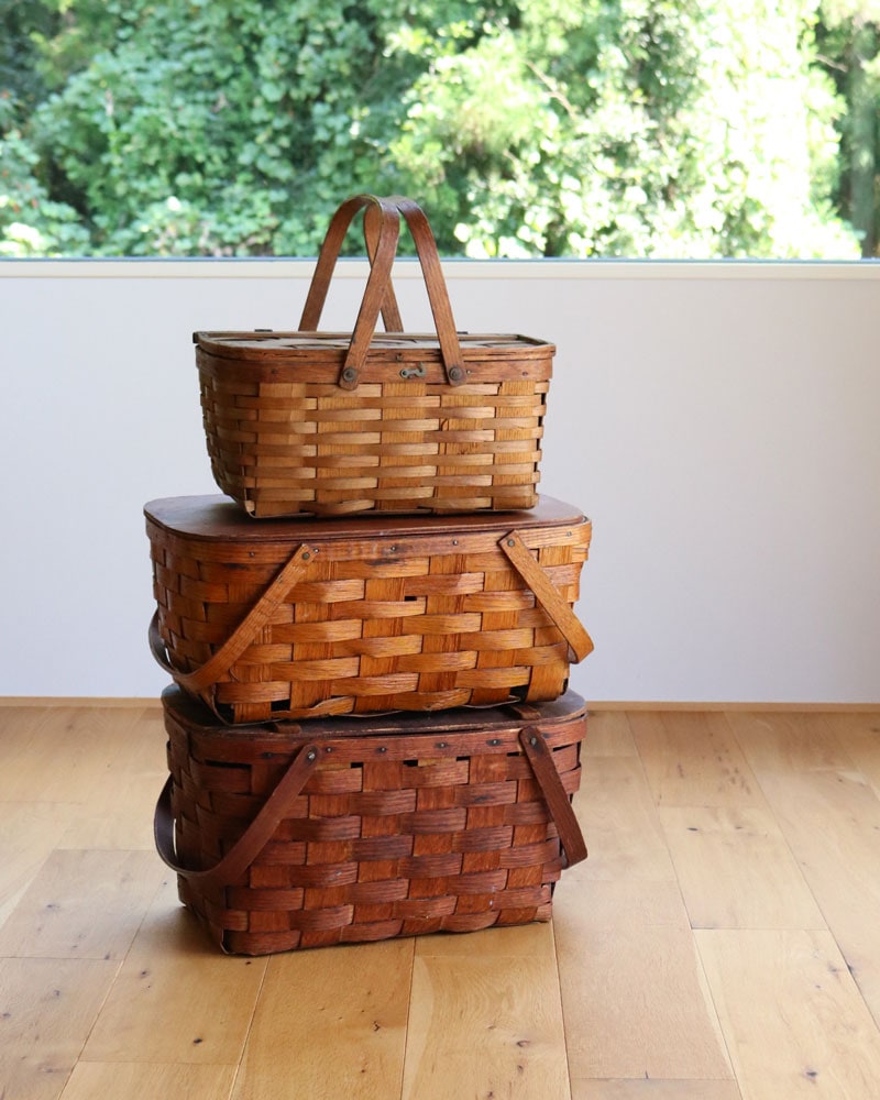 c.1960s Splint Woven Picnic Basket B｜1960年代頃 木編みピクニック