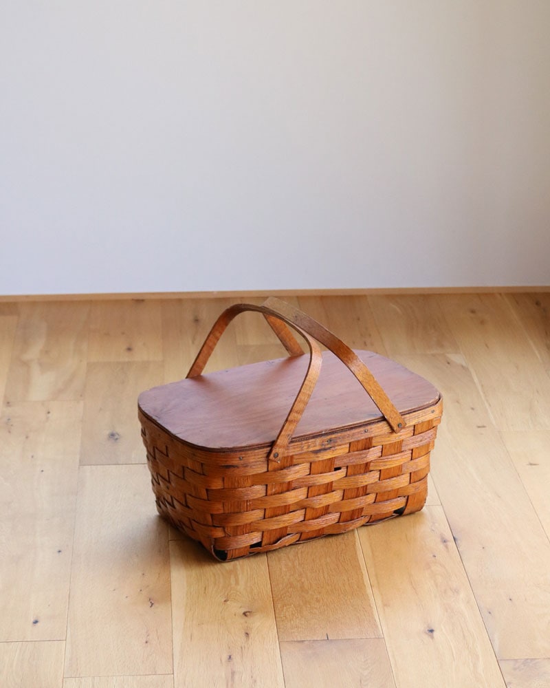 c.1960s Splint Woven Picnic Basket B｜1960年代頃 木編みピクニック