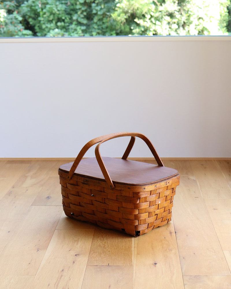 c.1960s Splint Woven Picnic Basket B｜1960年代頃 木編みピクニック