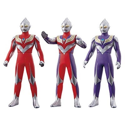 ウルトラマンティガ メタリックVer. イベント限定ソフビ他２体＆25周年セット ウルトラヒーローシリーズEX ウルトラマンティガ25周年記念セット