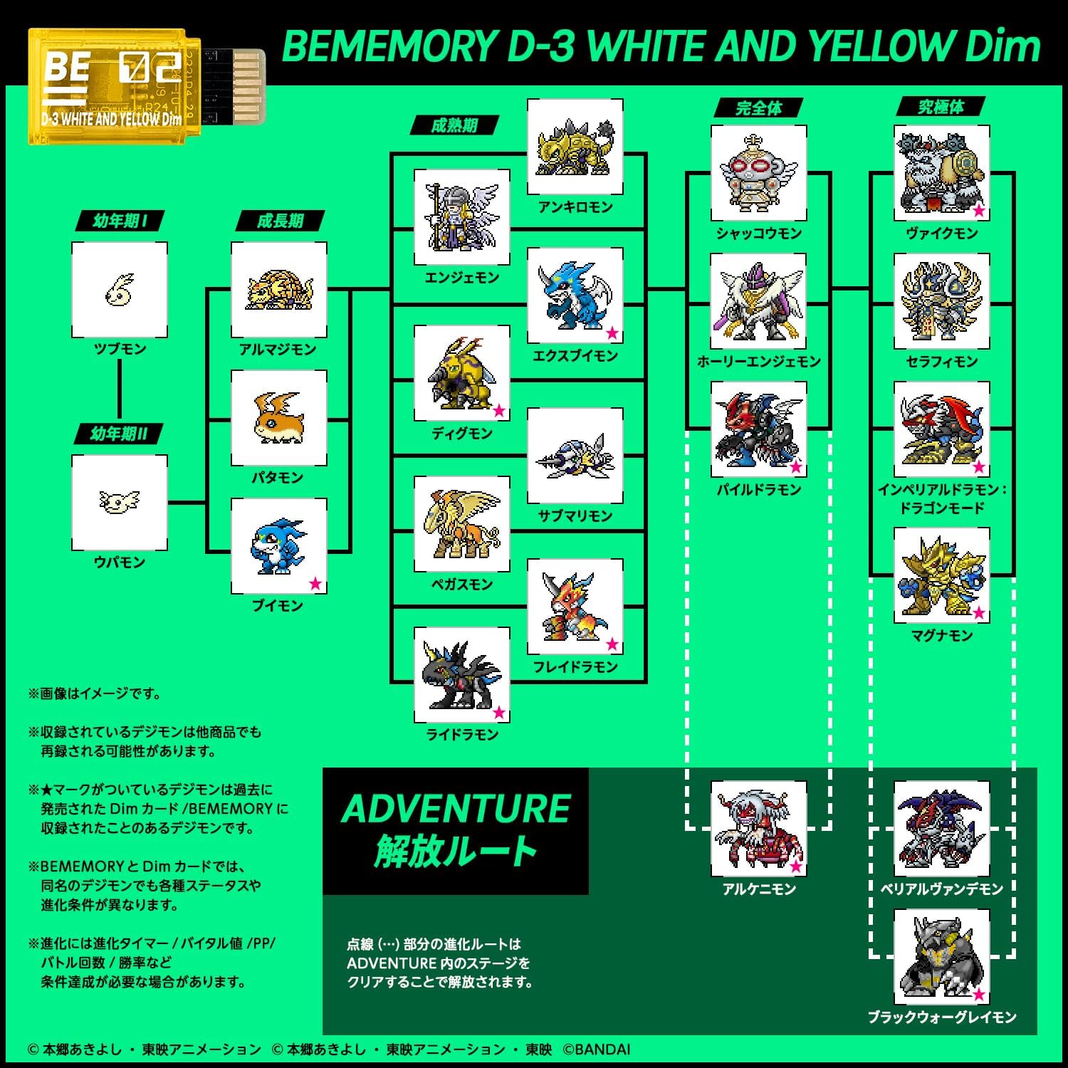 BEMEMORY デジモンアドベンチャー02 D-3 WHITE AND YELLOW Dim & D-3