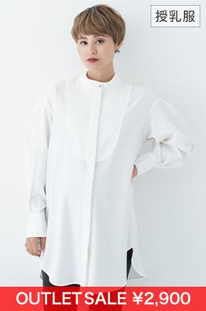 【OUTLET SALE】ホワイトビック授乳ブラウス【マタニティ服／授乳服】20n30