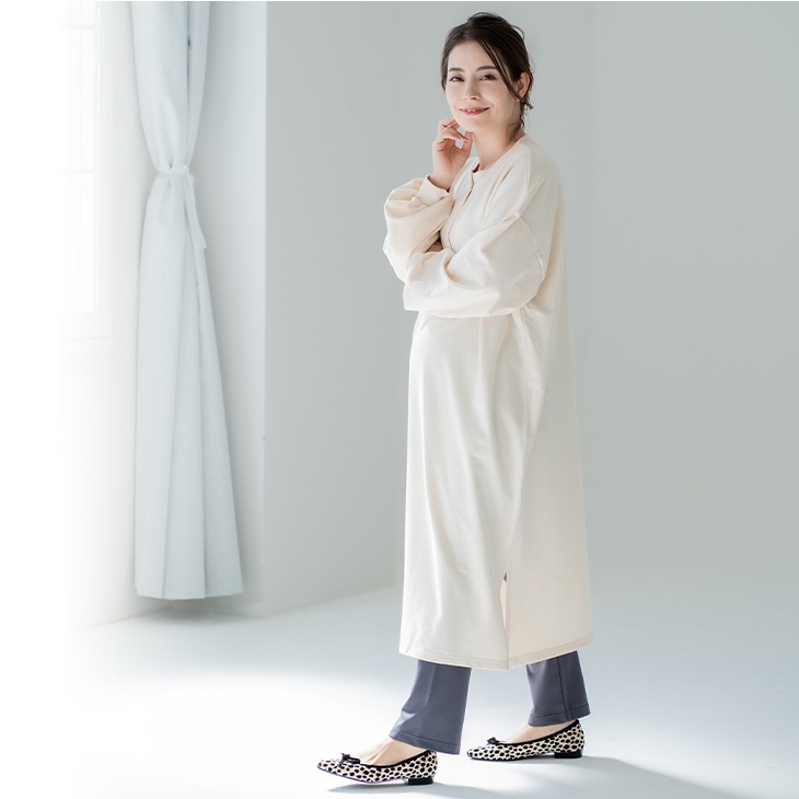 【OUTLET SALE 50%OFF!!】授乳ゆったりスウェットワンピース【マタニティ服／授乳服】21d53
