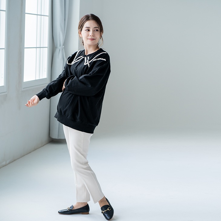 【OUTLET SALE 50%OFF!!】ステッチライントレーナー【マタニティ服】21d30