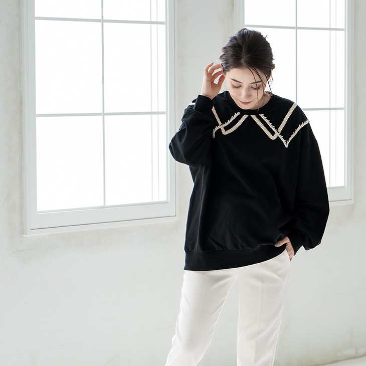 【OUTLET SALE 50%OFF!!】ステッチライントレーナー【マタニティ服】21d30