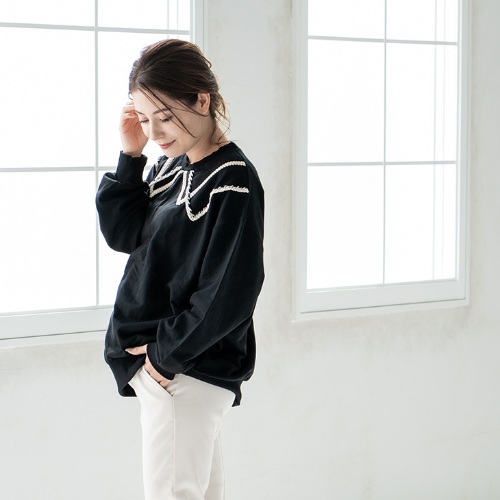 【OUTLET SALE 50%OFF!!】ステッチライントレーナー【マタニティ服】21d30