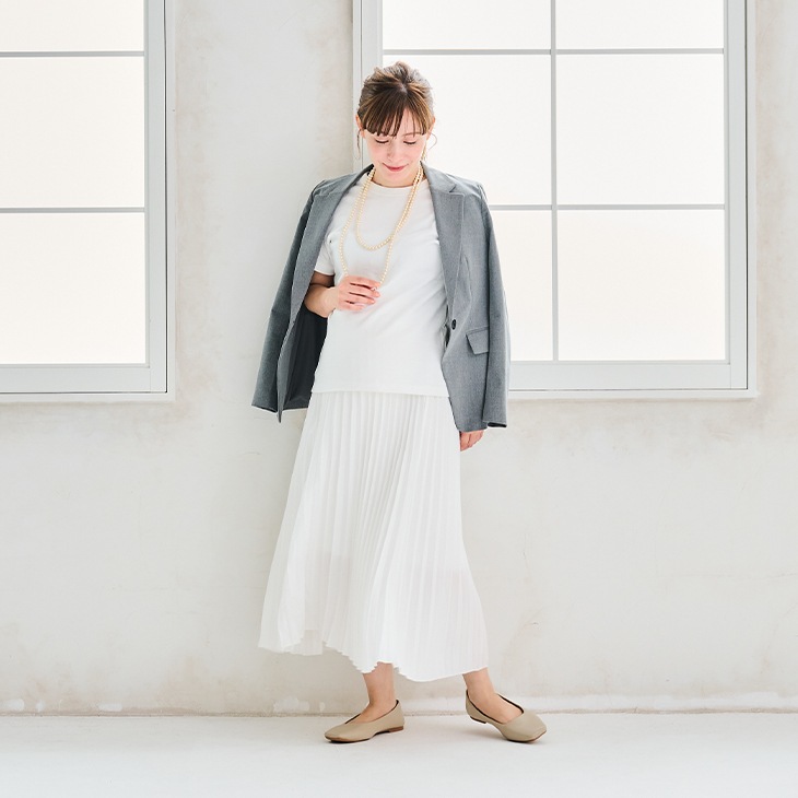 マキシ丈プリーツスカート【マタニティ服／産前産後】iv24ss-psk01