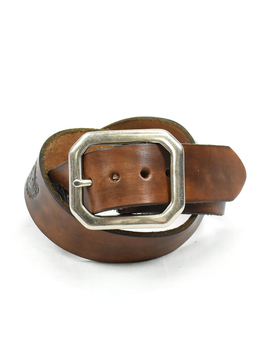 OLD ジャックダニエル カービングレザーベルト 茶 表記(34) DEAD