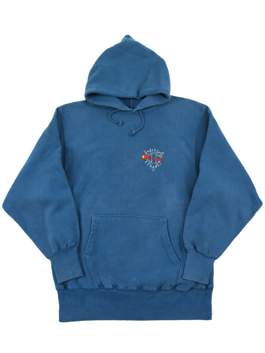 90's 刺繍タグ チャンピオンRWパーカ ロゴ刺繍 スモークブルー 表記(XL) USA製