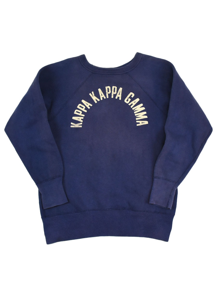 60's ARTEX ''KAPPA KAPPA GAMMA'' フロッキープリント ナス紺スウェット 表記(L)