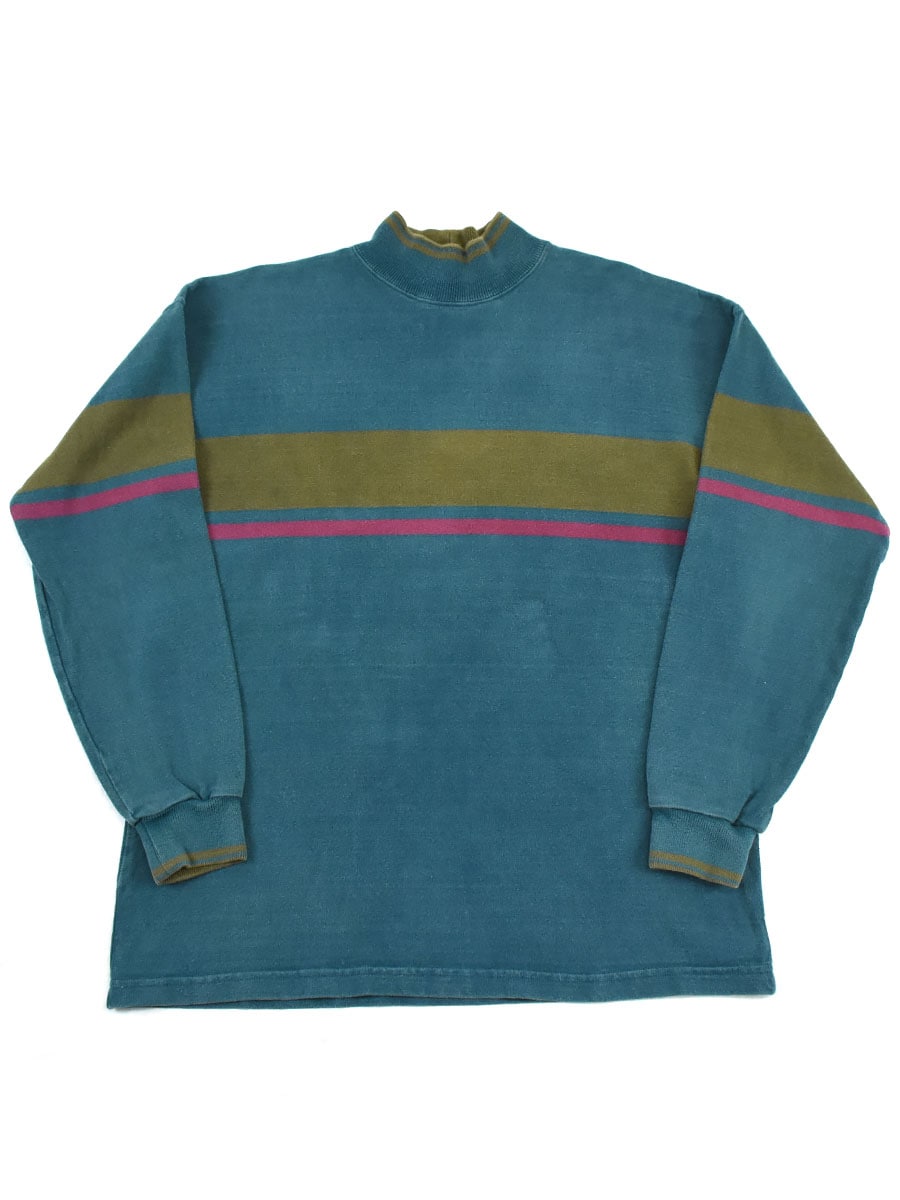 90's L.L.BEAN ランダムボーダー モックネック カットソー 表記(L) USA製