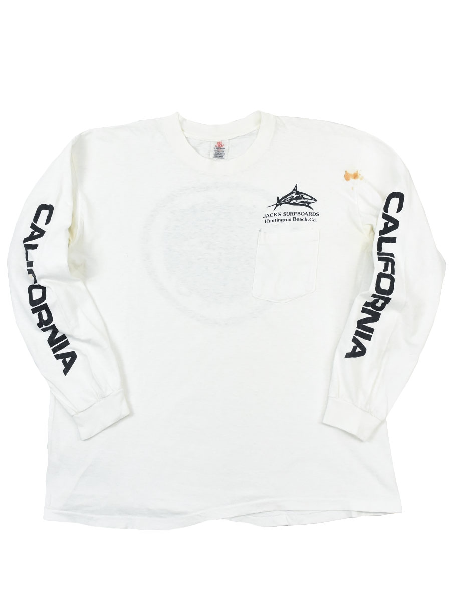 80's HI-CRU ''JACK'S SURFBOARDS'' 両面・両袖プリント ロングスリーブTシャツ 表記(L)