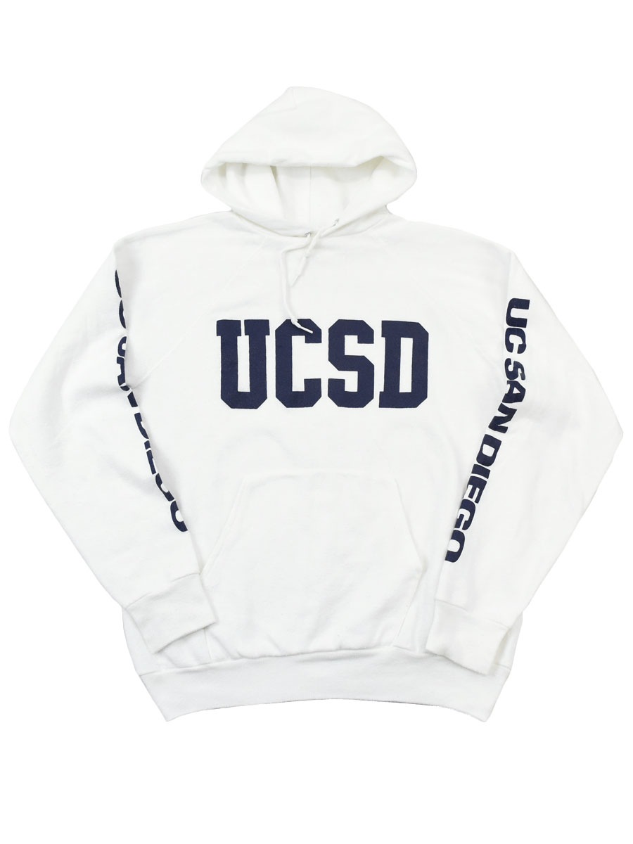 80's ''UCSD'' 両袖プリント スウェットパーカ 白 実寸(M位)