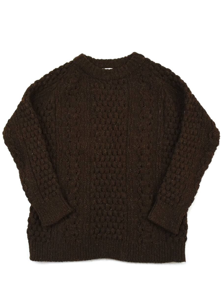 アイルランド製 Dolmen フィッシャーマンセーター チョコブラウン 実寸(XS位)