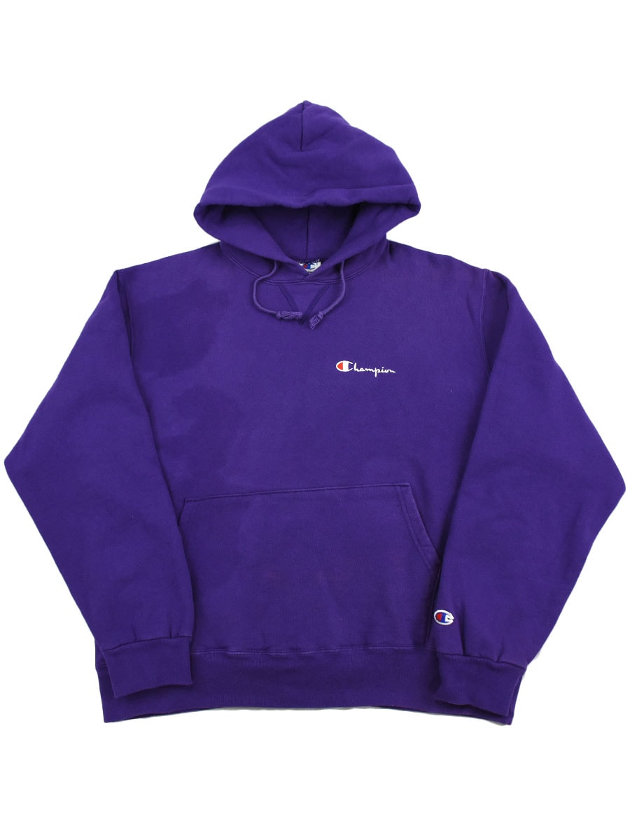 90's チャンピオン 前V スクリプトロゴ スウェットパーカ 表記(XL) USA製 パープル