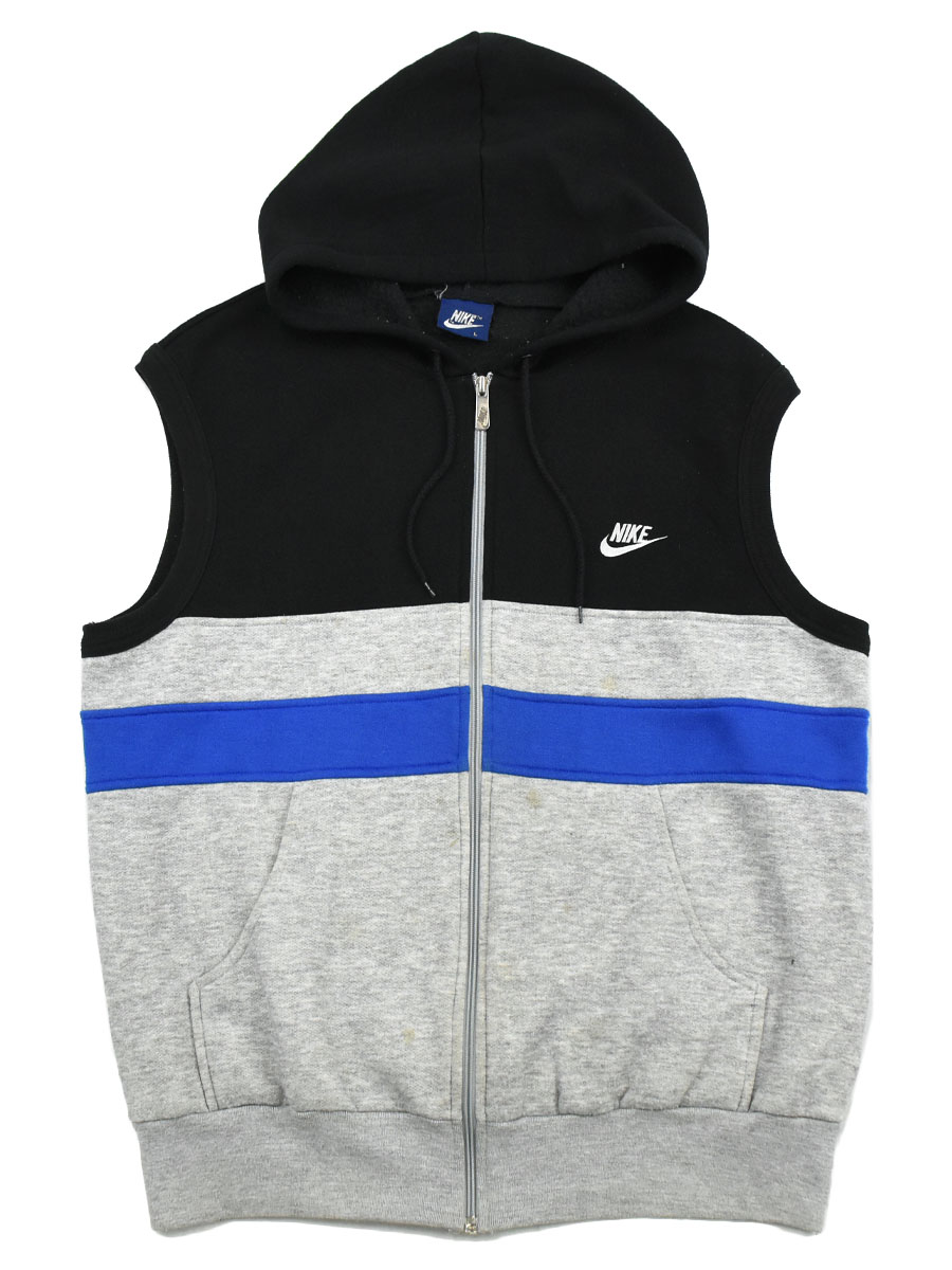 80's 紺タグ NIKE 黒×グレー 切り替えカーディガンベスト 表記(L)　