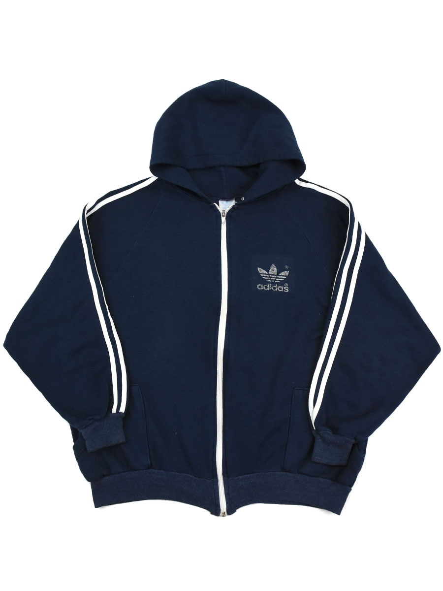 80's アディダス トレフォイルロゴ 3本ライン フルジップスウェットパーカ 表記(XL)