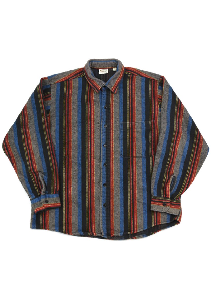 90's FIVEBROTHER ランダムストライプ フランネルシャツ 表記(L)　