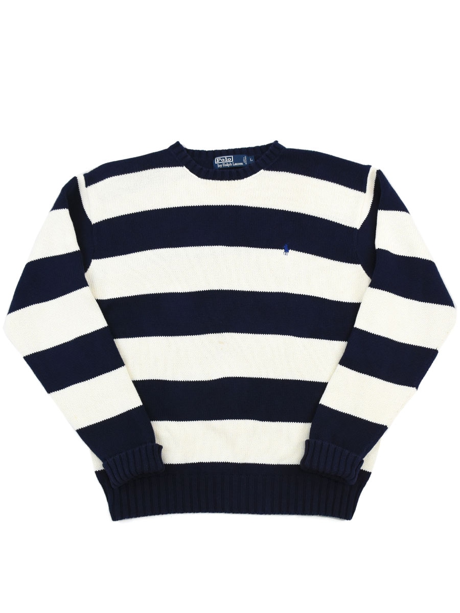 ラルフローレン ネイビー×白 マリンカラー ワイドボーダー コットンセーター 表記(L)