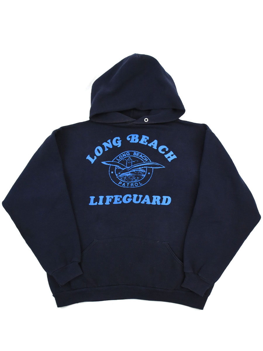 70's RUSSELL 金タグ ''LONG BEACH LIFEGUARD'' 3段プリント スウェットパーカ 実寸(L位)